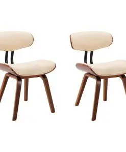 vidaXL Dining Chairs 2 pcs Cream Bent Wood and Faux Leather
