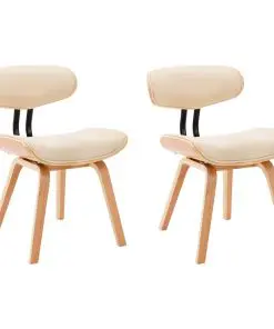 vidaXL Dining Chairs 2 pcs Cream Bent Wood and Faux Leather