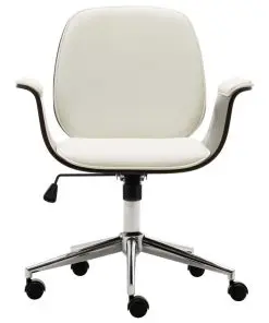 vidaXL Office Chair White Bent Wood and Faux Leather