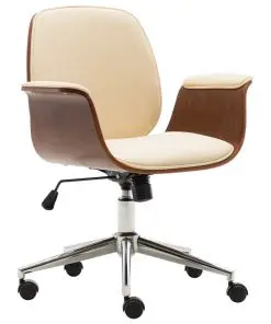 vidaXL Office Chair Cream Bent Wood and Faux Leather