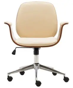 vidaXL Office Chair Cream Bent Wood and Faux Leather