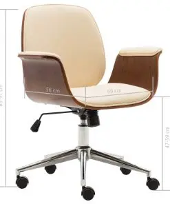 vidaXL Office Chair Cream Bent Wood and Faux Leather