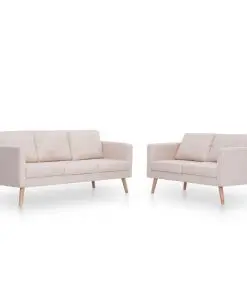 vidaXL 2 Piece Sofa Set Fabric Cream