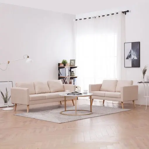vidaXL 2 Piece Sofa Set Fabric Cream