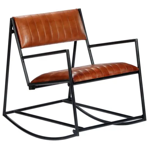 vidaXL Rocking Chair Brown Real Leather