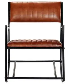vidaXL Rocking Chair Brown Real Leather