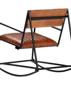 vidaXL Rocking Chair Brown Real Leather
