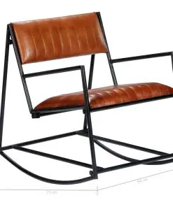 vidaXL Rocking Chair Brown Real Leather