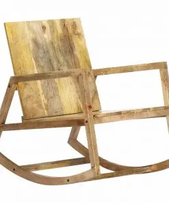vidaXL Rocking Chair Brown Real Leather and Solid Mango Wood
