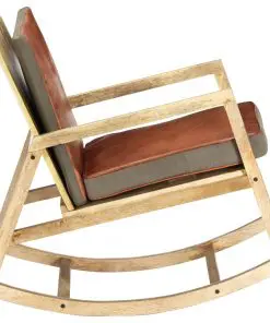 vidaXL Rocking Chair Brown Real Leather and Solid Mango Wood