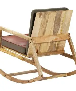 vidaXL Rocking Chair Brown Real Leather and Solid Mango Wood