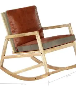vidaXL Rocking Chair Brown Real Leather and Solid Mango Wood