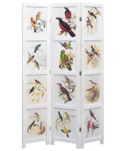 vidaXL 3-Panel Room Divider White 105×165 cm Bird