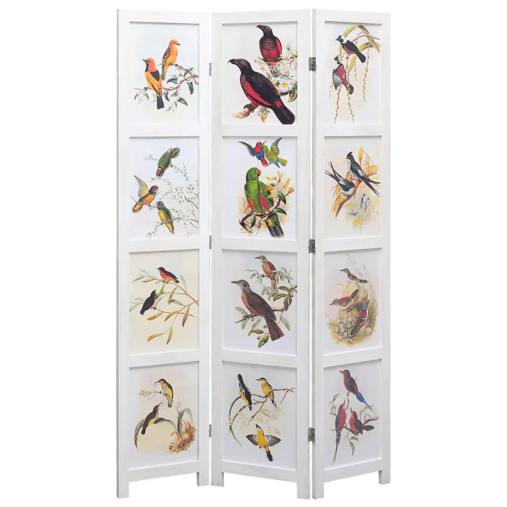vidaXL 3-Panel Room Divider White 105×165 cm Bird