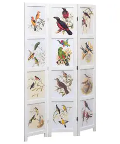 vidaXL 3-Panel Room Divider White 105×165 cm Bird