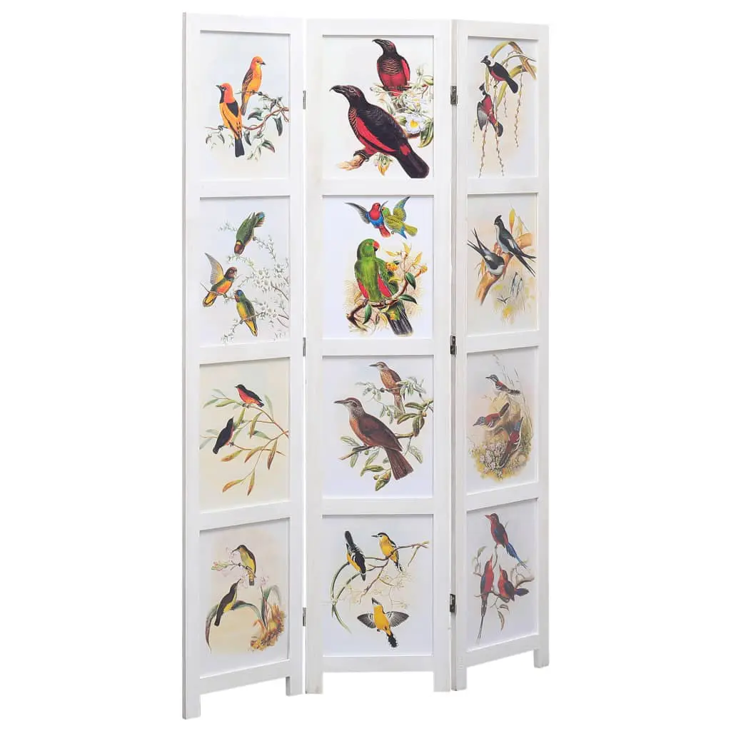 vidaXL 3-Panel Room Divider White 105×165 cm Bird