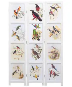 vidaXL 3-Panel Room Divider White 105×165 cm Bird