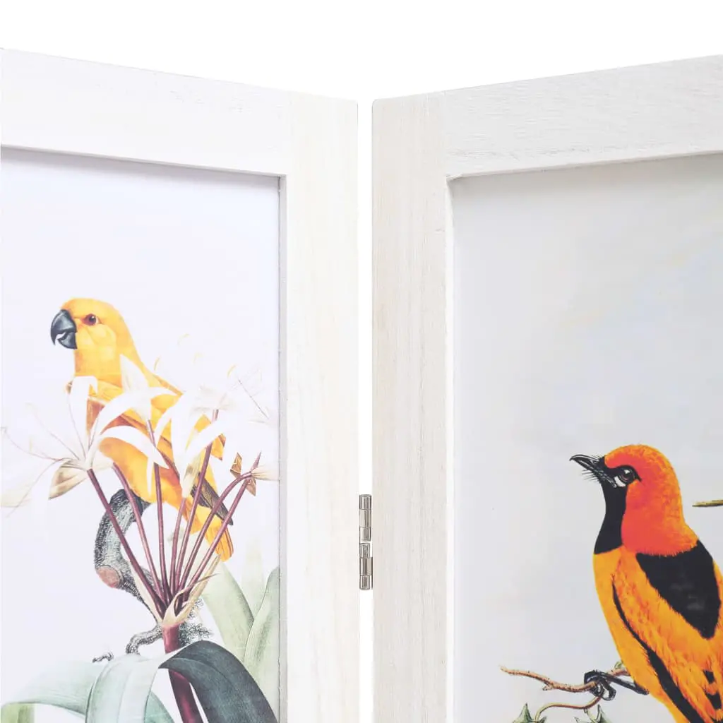 vidaXL 3-Panel Room Divider White 105×165 cm Bird