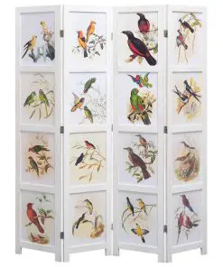 vidaXL 4-Panel Room Divider White 140×165 cm Bird