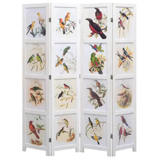 vidaXL 4-Panel Room Divider White 140×165 cm Bird