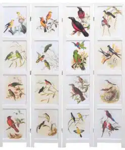 vidaXL 4-Panel Room Divider White 140×165 cm Bird