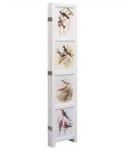 vidaXL 4-Panel Room Divider White 140×165 cm Bird