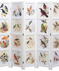vidaXL 5-Panel Room Divider White 175×165 cm Bird