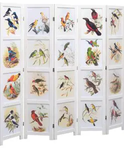 vidaXL 5-Panel Room Divider White 175×165 cm Bird
