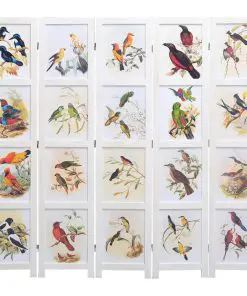 vidaXL 5-Panel Room Divider White 175×165 cm Bird