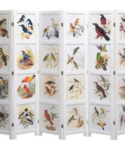 vidaXL 6-Panel Room Divider White 210×165 cm Bird
