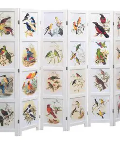 vidaXL 6-Panel Room Divider White 210×165 cm Bird