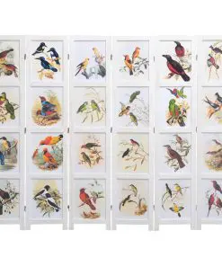 vidaXL 6-Panel Room Divider White 210×165 cm Bird