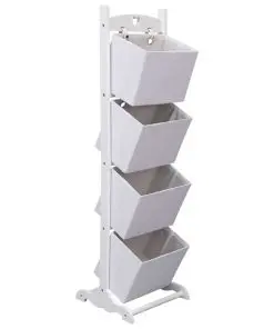 vidaXL 4-Layer Basket Rack White 35x35x125 cm Wood