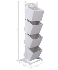 vidaXL 4-Layer Basket Rack White 35x35x125 cm Wood