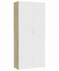 vidaXL Storage Cabinet White and Sonoma Oak 80×35.5×180 cm Chipboard