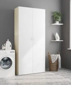 vidaXL Storage Cabinet White and Sonoma Oak 80×35.5×180 cm Chipboard