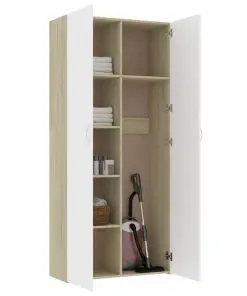 vidaXL Storage Cabinet White and Sonoma Oak 80×35.5×180 cm Chipboard