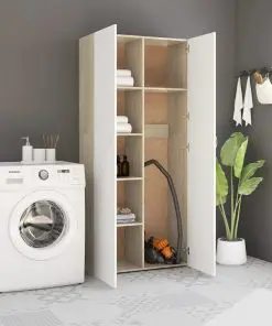 vidaXL Storage Cabinet White and Sonoma Oak 80×35.5×180 cm Chipboard