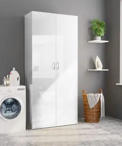 vidaXL Storage Cabinet High Gloss White 80×35.5×180 cm Chipboard