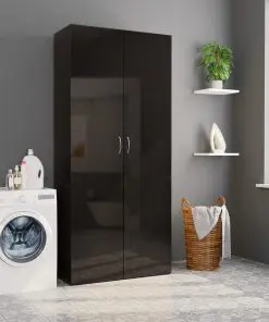 vidaXL Storage Cabinet High Gloss Black 80×35.5×180 cm Chipboard
