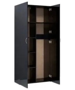 vidaXL Storage Cabinet High Gloss Black 80×35.5×180 cm Chipboard