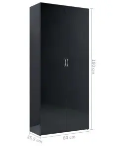 vidaXL Storage Cabinet High Gloss Black 80×35.5×180 cm Chipboard