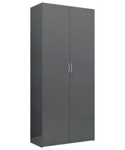 vidaXL Storage Cabinet High Gloss Grey 80×35.5×180 cm Chipboard