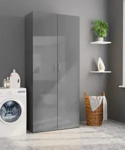 vidaXL Storage Cabinet High Gloss Grey 80×35.5×180 cm Chipboard