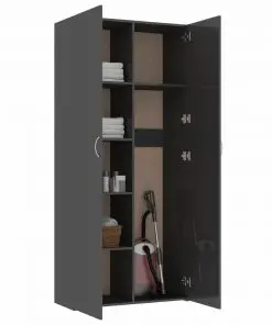 vidaXL Storage Cabinet High Gloss Grey 80×35.5×180 cm Chipboard