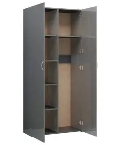 vidaXL Storage Cabinet High Gloss Grey 80×35.5×180 cm Chipboard