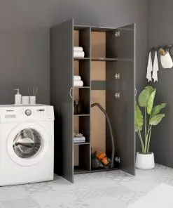 vidaXL Storage Cabinet High Gloss Grey 80×35.5×180 cm Chipboard