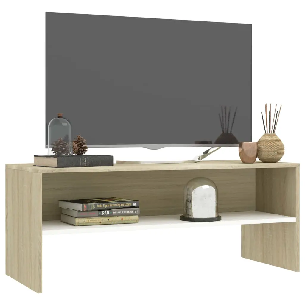 vidaXL TV Cabinet White and Sonoma Oak 100x40x40 cm Chipboard