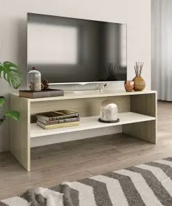 vidaXL TV Cabinet White and Sonoma Oak 100x40x40 cm Chipboard vidaXL TV Cabinet White and Sonoma Oak 100x40x40 cm Chipboard