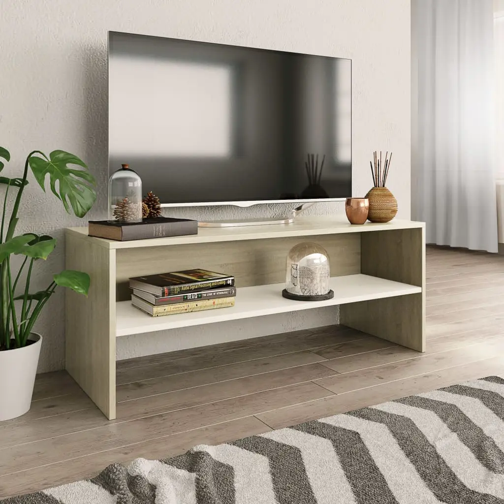 vidaXL TV Cabinet White and Sonoma Oak 100x40x40 cm Chipboard